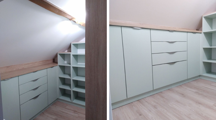 Réalisation d'un dressing sur mesure pour une chambre sous combles !