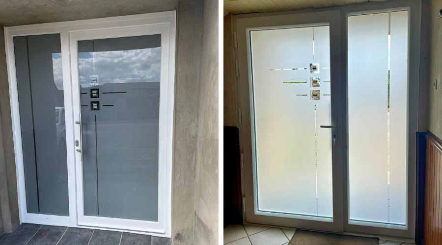 Porte d'entrée en verre opaque